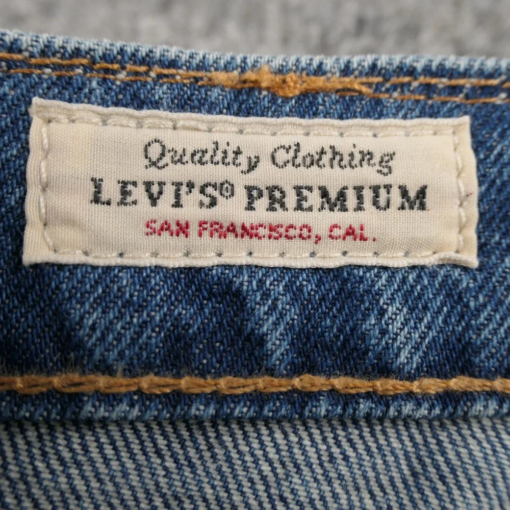 Levis Premium 511 Mens Jeans 34x32 Blue Slim Patchwork Print Distressed Stretch